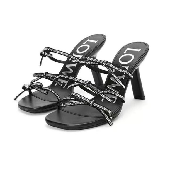 Black Petal Bow Leather Mules